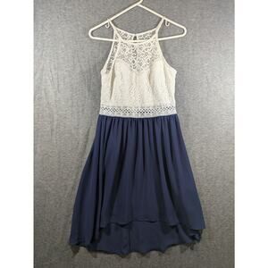 By&By Juniors High Low Sleeveless Formal Prom Party Dress White Lace Blue Sze‎ 9